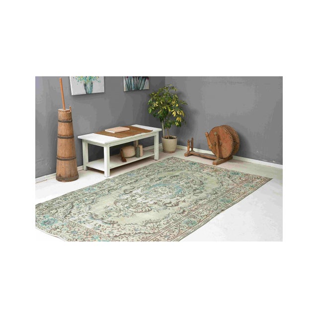 Vintage Green Turkish Oushak Rug - 5`7" X 9`3" For Sale - Image 4 of 7