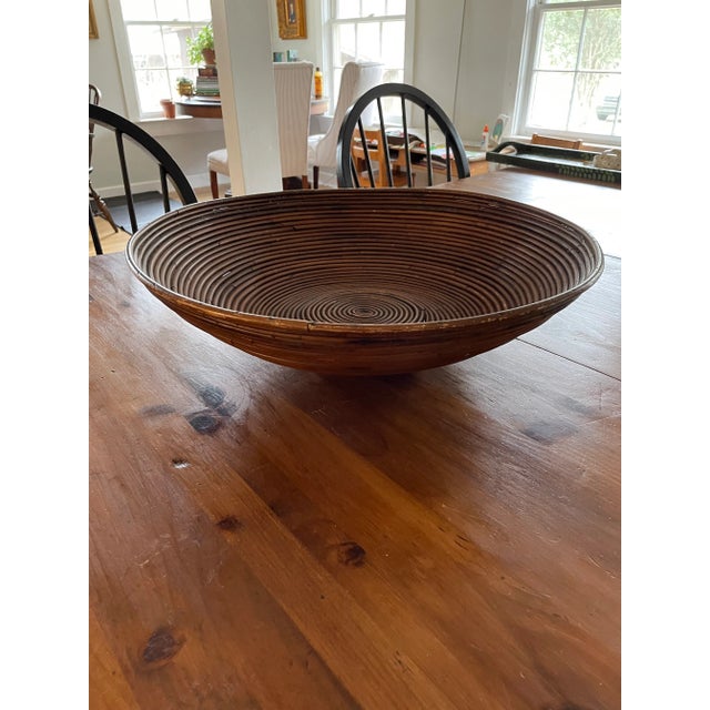 1970’s Large 20" Crespi Style Pencil Reed Footed Bowl For Sale - Image 10 of 10