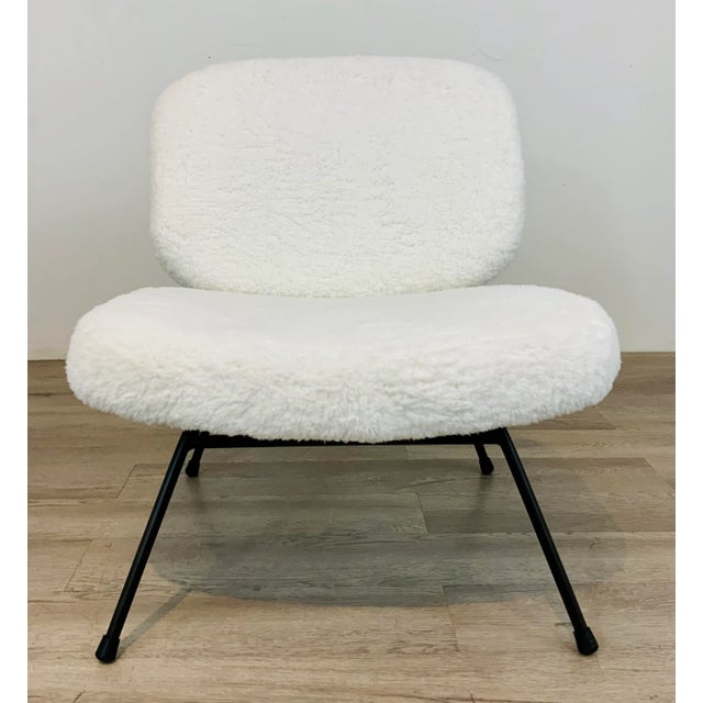 Mid-Century Modern Mid-Century Modern Style White Faux Angora Slipper Chairs Pair For Sale - Image 3 of 8