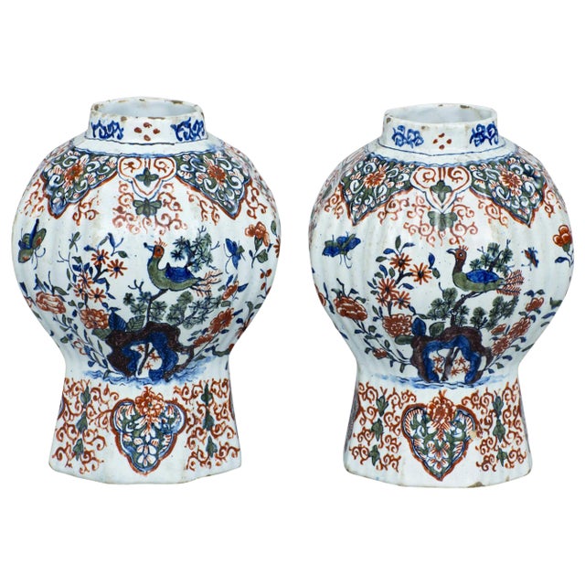 Dutch Delft Vases, 17th Century - a Pair For Sale