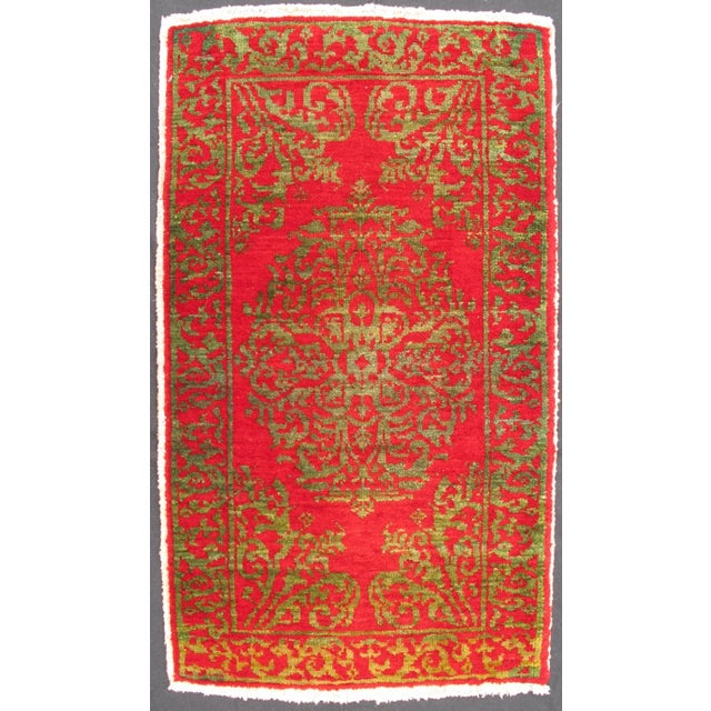 Tribal Antique Turkish Ottoman Rug With Floral Medallion in Red and Green For Sale - Image 3 of 3