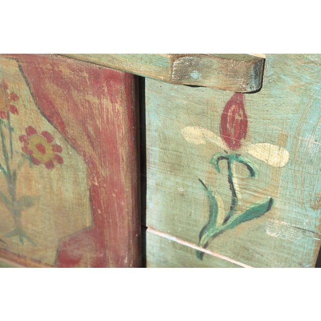 Hand Painted Scandinavian Green Antique Bread Making Table With Drawers and Cabinet For Sale - Image 11 of 12