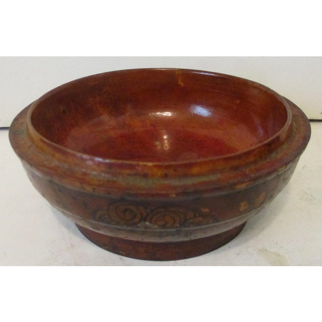 Late 19th Century Antique Chinese Hand Painted and Carved Wood Dragon in Clouds Rice Bowl With Lid For Sale - Image 5 of 13