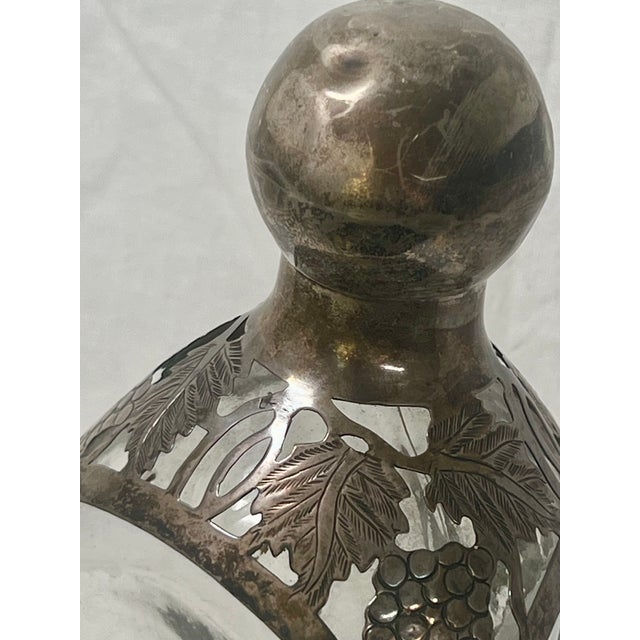 Metal Mid 20th Century Haig Type Heavy Dimple Pinch Bottle With Sterling Overlay and Cap With Cork For Sale - Image 7 of 7