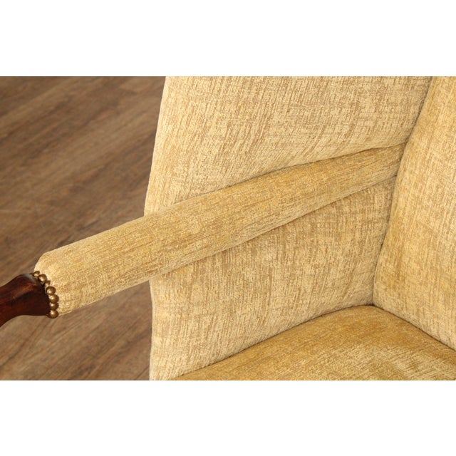 French Louis XIII Style Carved Frame Wing Chair For Sale - Image 9 of 12