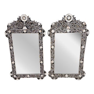 Moroccan Style Mother-of-Pearl Inlaid Floral Wall Mirrors, Pair For Sale