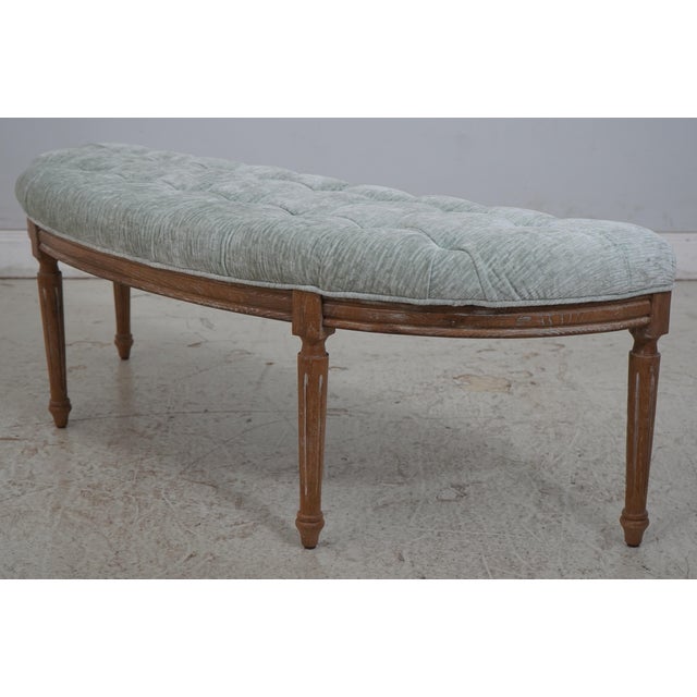 Age: Approx: 10 Years Old Details: Nice Tufted Upholstered Seat Distressed Weathered Wood White Wash Finish Offered @...