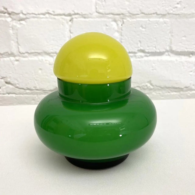 Green Vintage 1960s Mid-Century Green Enesco Cased Glass Jar With Lid For Sale - Image 8 of 8