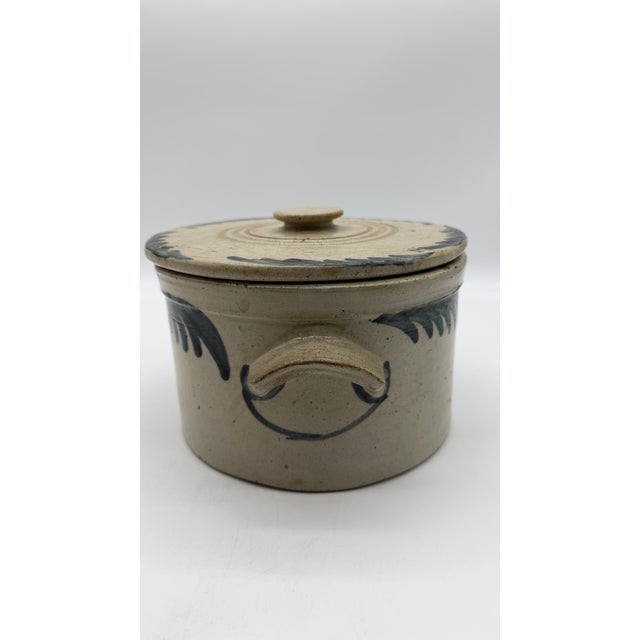 Mid 19th Century A Very Fine and Rare Philadelphia Bristol Glazed Stoneware Cake Crock With Lid by Thomas Haig Jr, Circa 1870’s For Sale - Image 5 of 18