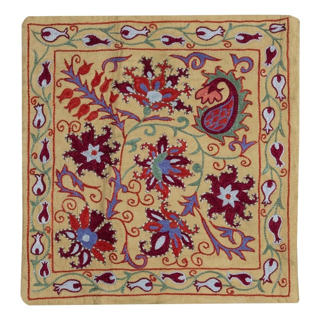 19"x20" 100% Silk Cushion Cover. Embroidered Pillowcase. Handmade Lace Pillow For Sale