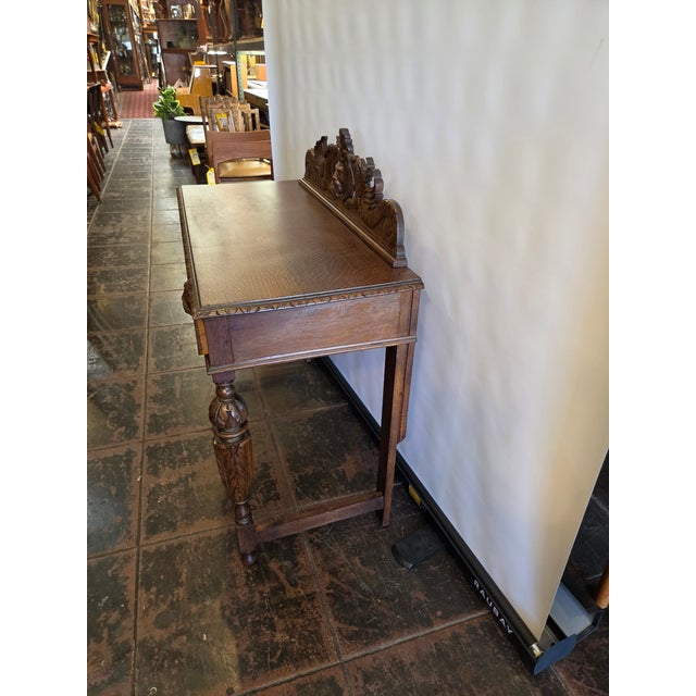 Brown Antique 1880 Carved Lion Desk Solid Quater Sawn Oak Renaissance Revival Spanish Revival For Sale - Image 8 of 14