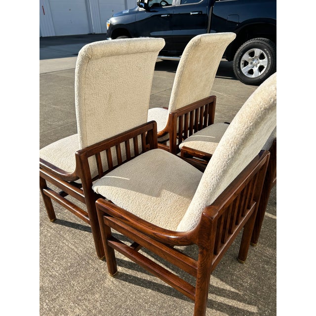 Mid-Century Modern Henredon Campaign Style MCM Dining Chairs-Set of 4 Reupholstered For Sale - Image 3 of 9