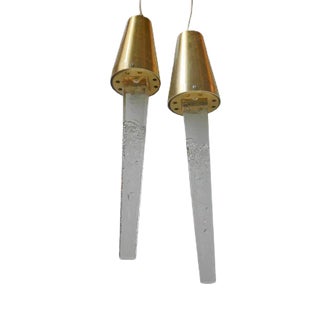 Scandinavian Modern Glass & Brass Icicle Pendant Lamps from Atelje Engberg, Set of 2 For Sale