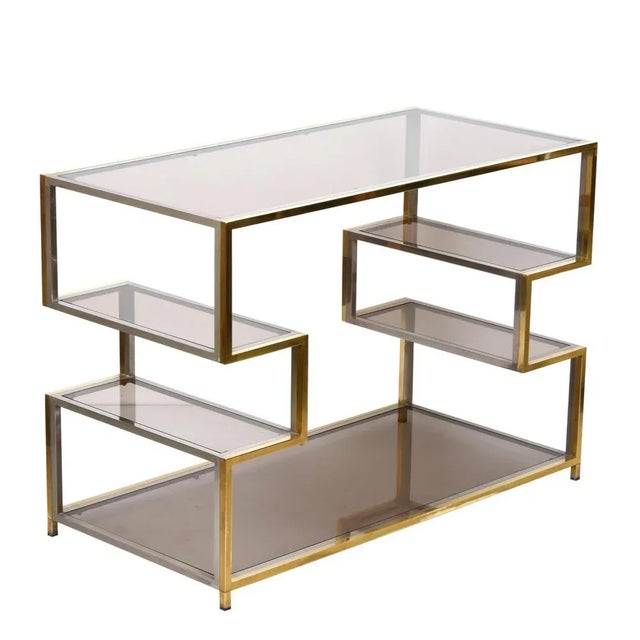 Mid-Century Modern Mid-Century Italian Gold Brass and Glass Console Table, 1970s For Sale - Image 3 of 18