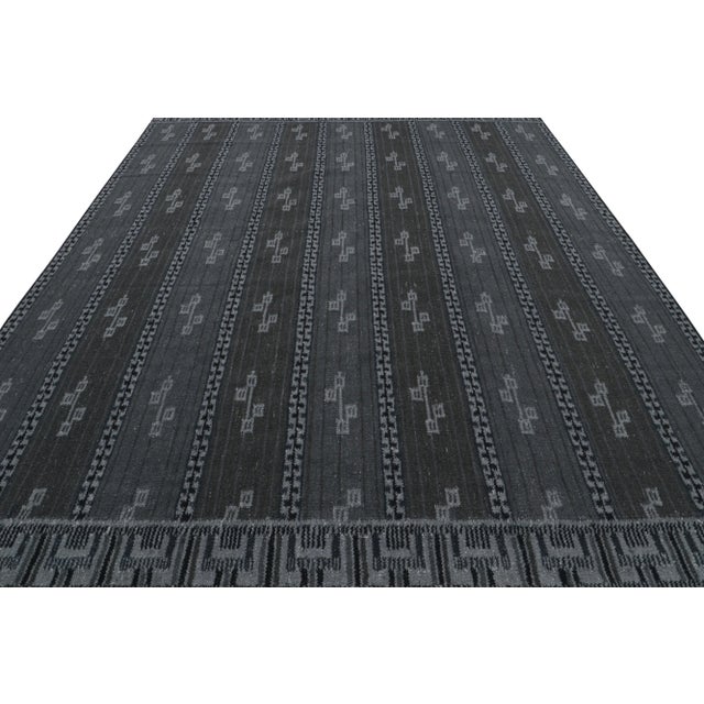 Mid-Century Modern Rug & Kilim’s Scandinavian Style Rug With Gray and Blue Geometric Patterns For Sale - Image 3 of 7