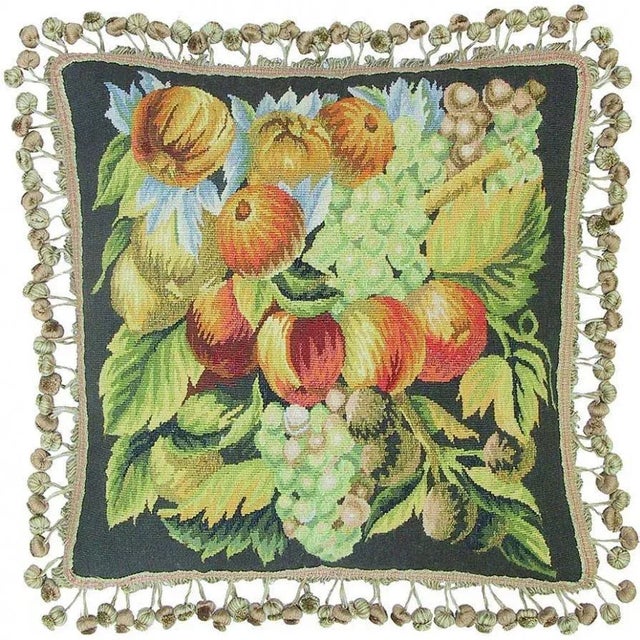 French Aubusson Square Fruits Throw Pillow For Sale - Image 3 of 3