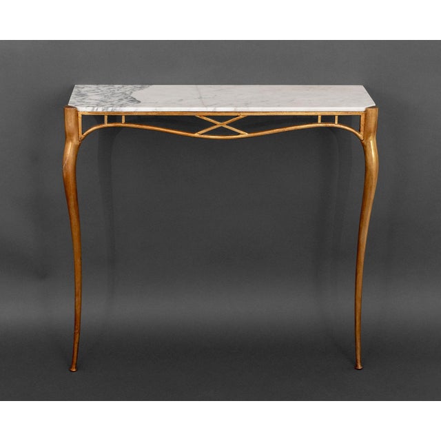 Modern Italian White Marble Top Gilt Metal Console, 1940s For Sale - Image 3 of 7