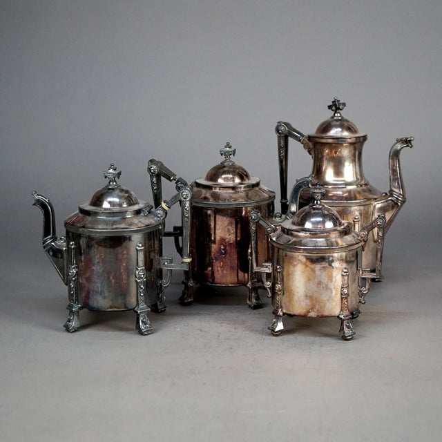 Circa 1890 Antique Silver Plated Footed Tea Set- 4 Pieces For Sale - Image 4 of 12