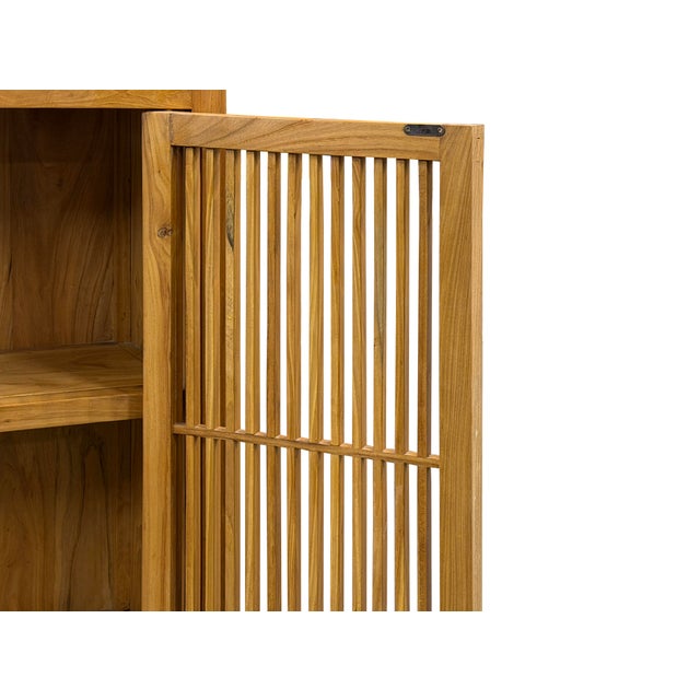 Light Brown Slatted Doors Display Storage Minimalist Zen Cabinet For Sale - Image 14 of 14