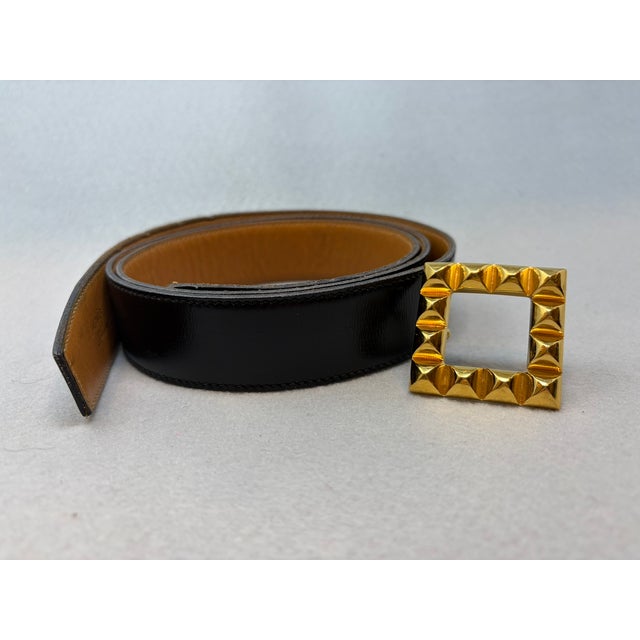 Early 21st Century Hermes Medor Leather Belt W Gold Tone Buckle For Sale - Image 5 of 9