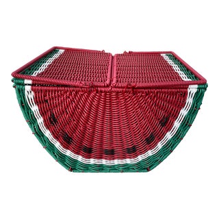 Vintage Resin Woven Watermelon Picnic Basket For Sale