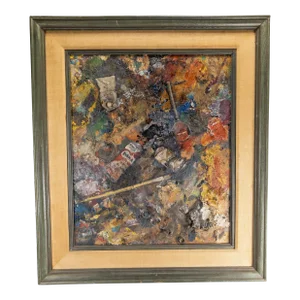 Mid-Century Abstract Mixed Media Oil Painting of an Artist's Mess