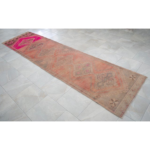 1960s Hand-Knotted Turkish Kurdish Runner Rug 3′ × 12′ For Sale - Image 5 of 13