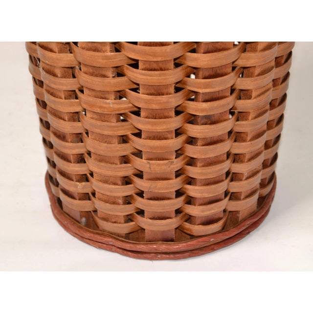 1990 Natural Hand Woven Fibers Cane Bamboo Wood Umbrella Stand Floor Vase For Sale In Miami - Image 6 of 12