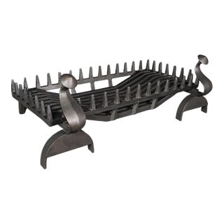 Large Antique Fireplace Set, English, Fire Basket, Andirons, Gothic, Edwardian For Sale