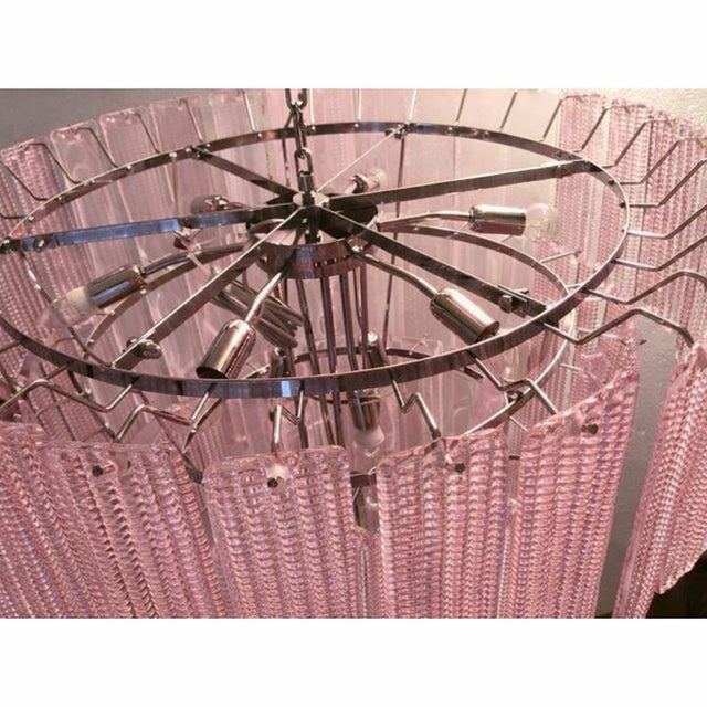 2010s Contemporary Murano Glass Sputnik Chandelier, Mazzega Venini Barovier Style in Pink Strip Color For Sale - Image 5 of 7