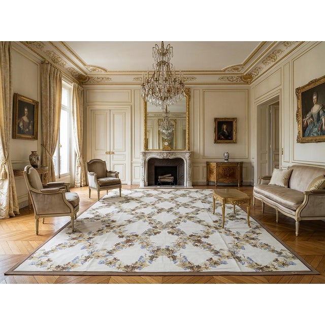 9x12 Vintage Aubusson Flat Weave Wool Rug, Ivory Grapevine Lattice For Sale - Image 12 of 14