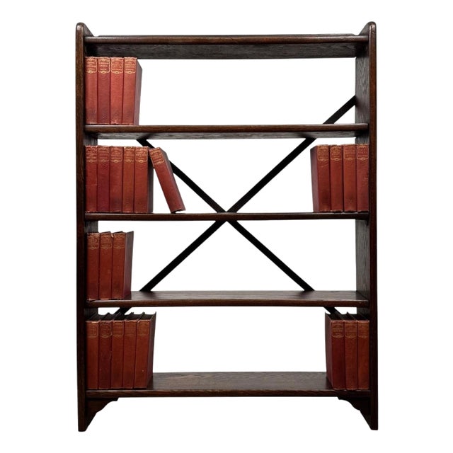 Antique Early 20th Century Industrial Oak Open Bookcase For Sale