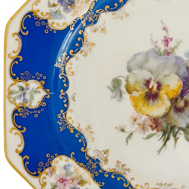 Antique Rosenthal Cobalt Blue & Gilt Octagonal Floral Dinner Plates - Set of 12 For Sale In San Diego - Image 6 of 13