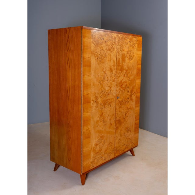 Vintage Wardrobe in Burl Wood Veneer, Czechoslovakia, 1970 For Sale - Image 14 of 18