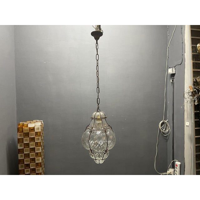 Wrought Iron Murano Glass Light Pendant, 1960s For Sale - Image 8 of 9