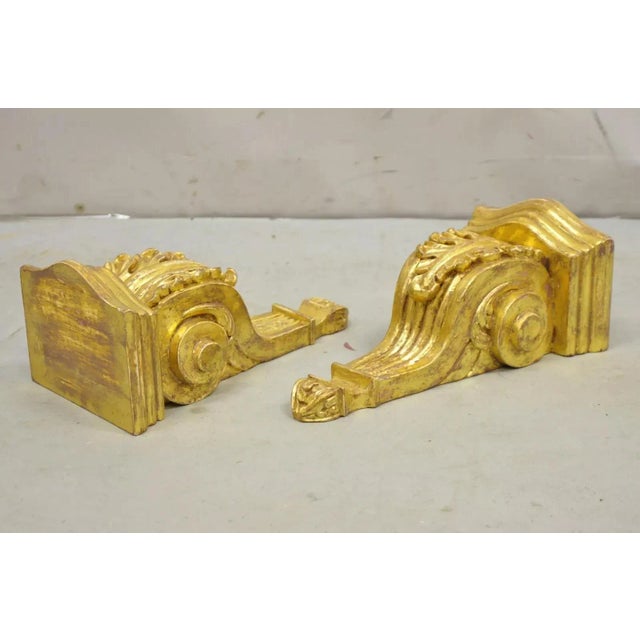 Gold Mid 20th Century Gold Giltwood French Louis XV Style Wood Acanthus Corbel Small Wall Shelf - Pair For Sale - Image 8 of 11