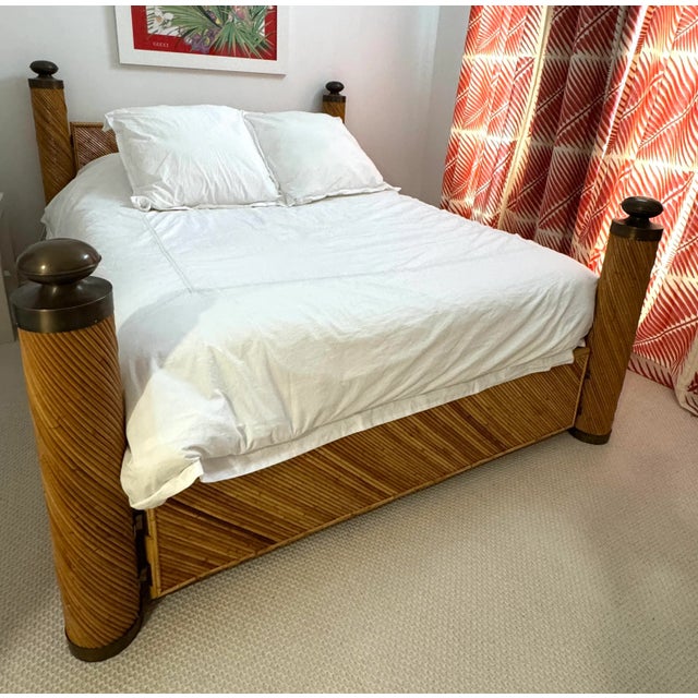 Crespi Style Split Reed Queen Sized Bed With Brass For Sale - Image 10 of 11