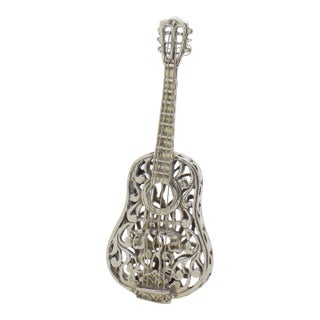 Vintage Italian Handmade Genuine Silver Classic Guitar Figurine Miniature, Made by Arpa Silversmith in Tuscany For Sale