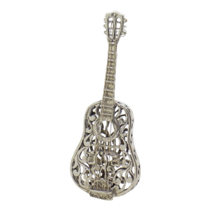 Vintage Italian Handmade Genuine Silver Classic Guitar Figurine Miniature, Made by Arpa Silversmith in Tuscany