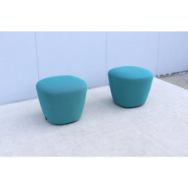 Organic Modern Andreu World Beat Ottoman in Blue Teal Fabric - A Pair For Sale - Image 10 of 18