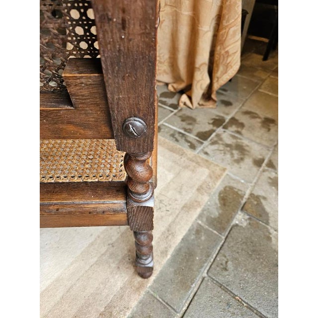 Early 20th Century Jacobean Oak Lionel Head Armchairs with Webbing, Set of 2 For Sale - Image 5 of 12