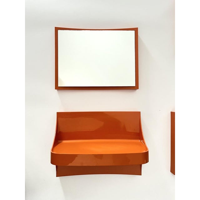 German Orange Plastic Wall Cabinet with 4 Mirrors, Coat Racks & Shelves, 1960s, Set of 14 For Sale - Image 9 of 11
