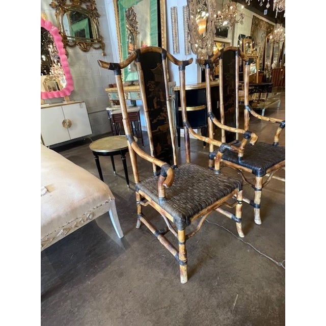 Pair of English Bamboo and Chinoiserie High Back Chairs For Sale In Dallas - Image 6 of 9
