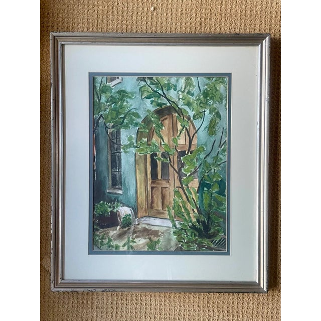 Original "Arched Entrance" watercolor on paper by noted artist Roy Harned, signed lower right, 1970s. Custom framed and...