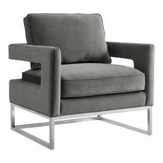 Avery Grey Velvet Chair with Silver Frame For Sale