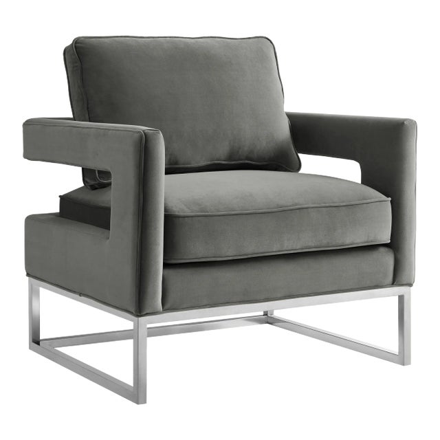 Avery Grey Velvet Chair with Silver Frame For Sale