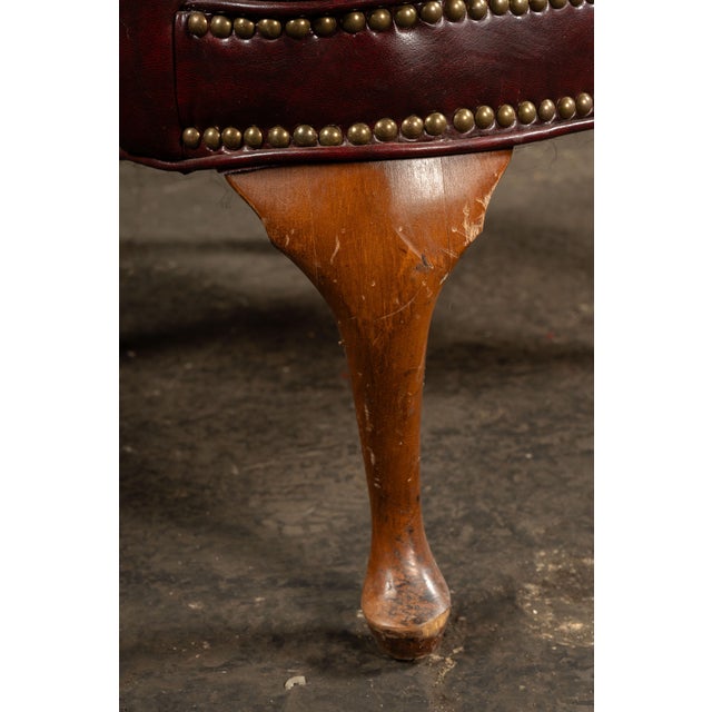 Vintage Tufted Leather Wingback Chesterfield Armchair in Oxblood For Sale - Image 9 of 14