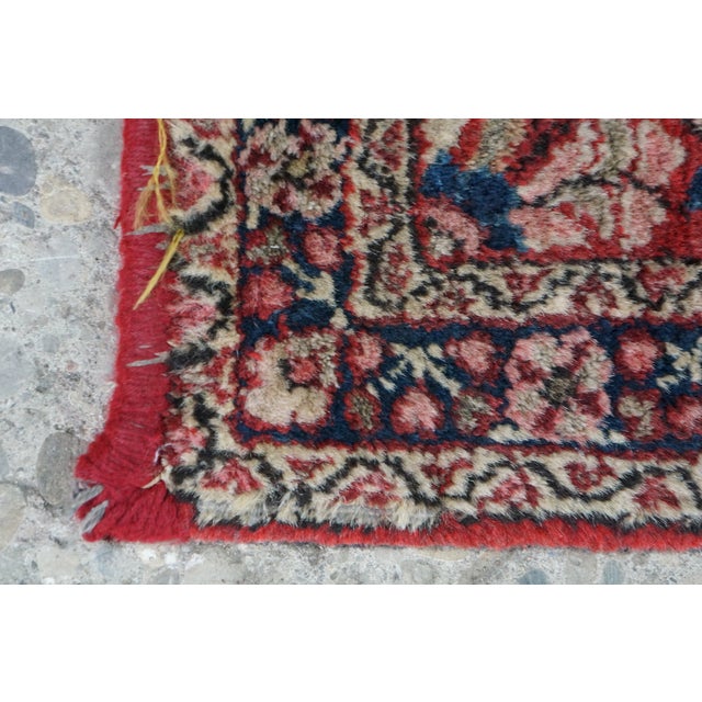 Textile Vintage Hand-Knotted Oriental Wool Scatter Rug Mat Red Indigo Vase 2x3' For Sale - Image 7 of 10