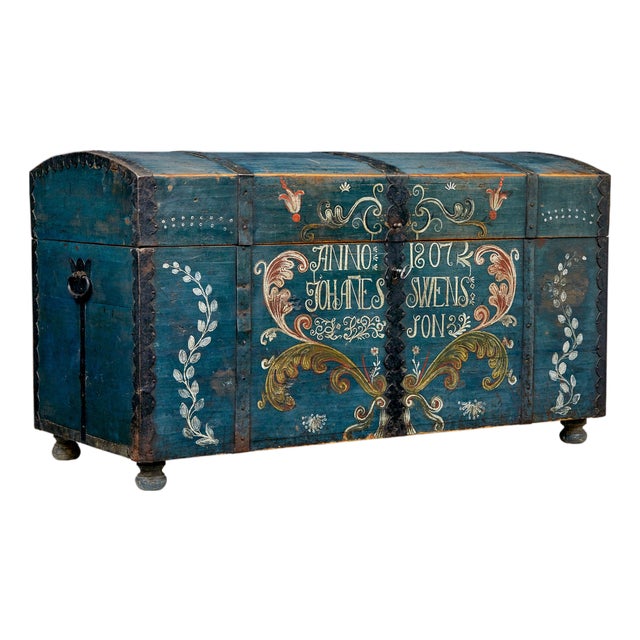 Swedish Hand-Painted Marriage Chest, 1807 For Sale