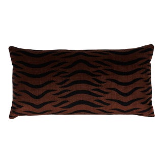 Schumacher Sabi Tiger Velvet 24" Lumbar Pillow in Java For Sale